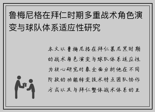 鲁梅尼格在拜仁时期多重战术角色演变与球队体系适应性研究